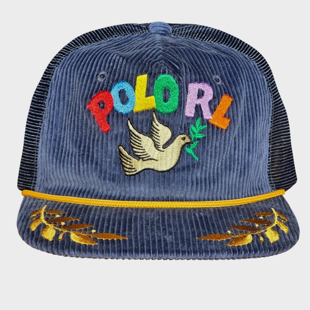 Polo Ralph Lauren Navy Corduroy Peace Love Dove Trucker Baseball Hat Cap O/S NEW